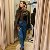 Camicia Donna Kostumn Con Cravatta Marrone