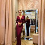 Abito Lungo Donna Kostumn Scollo a V Bordeaux