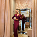 Abito Lungo Donna Kostumn Scollo a V Bordeaux