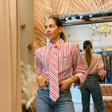 Camicia Con Cravatta Donna Kostumn Righe Bianco / Rosso