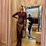 Gonna Midi In Eco Pelle Donna Tpn Bordeaux