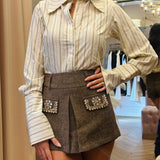 Camicia Donna Gessato Maxi Colletto Crema Righe